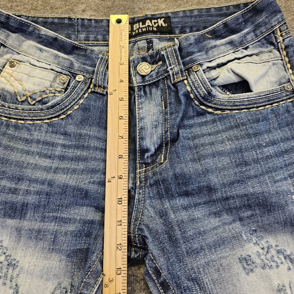 Black Premium Jeans Distressed Boot Indian Chief & Liberty Patches Mens 30x32 - Picture 14 of 15